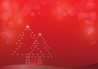 Christmas tree and snow flakes on red background. Christmas concept vector illustration