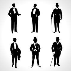 Set of male silhouettes retro1920s, upper classes. Vintage Gentlemen collection