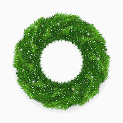 Realistic Christmas wreath covered in snow vector mockup on white background