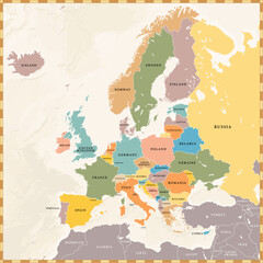 Vector Vintage Europe Map - obrazy, fototapety, plakaty