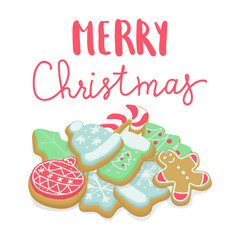 Isolated winter Christmas cookies lettering