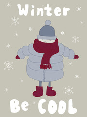 Winter Poster. Clothes postcard. Season lettering.