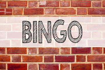 Conceptual announcement text caption inspiration showing Bingo. Business concept for Lettering Gambling to Win Price Success written on old brick background with copy space