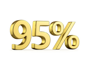 Ninety-five gold percent on a white background. 3D illustration