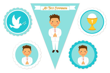 Cute set of printable elements for First Communion for boys