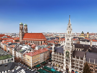 Fototapeta premium Munich at Christmas, the Marienplatz. Top view, Bavaria, Germany