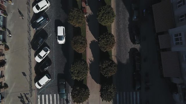 Fly over the streets of a beautiful European city Lviv 