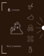 Collection of 6 halloween icons. Vector illustration in thin line style