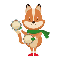 Cute fox with tambourines icon vector illustration graphic design