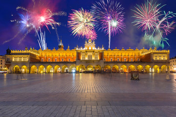 New Years firework display in Krakow, Poland