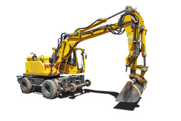 Yellow Bulldozer with shadow isolated on white