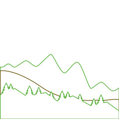 mountain and pine tree sunset or sunrise view vector illustration green line