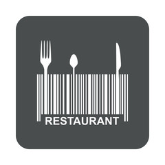 Icono plano codigo de barras RESTAURANT en cuadrado gris