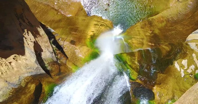 Lower Calf Creek Falls - View Looking Down The Waterfall Into The Bottom Pool