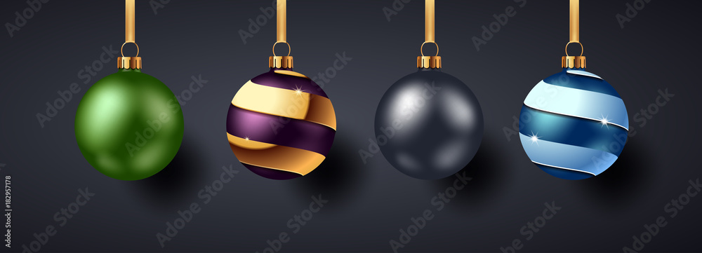 Wall mural Christmas Balls with Shadows on dark background. Vector illustration