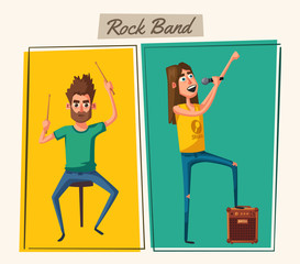 Rock music band character. Old school party. Cartoon vector illustration.
