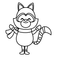 Cute raccoon with scarf cartoon icon vector illustration graphic design