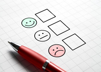 Customer satisfaction survey and questionnaire concept. Giving feedback with multiple choice form....