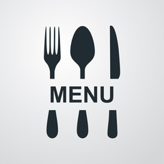 Logotipo MENU y cubiertos en fondo degradado