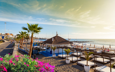 Fototapeta premium Beautiful view over Fanabe beach at sunset, in Tenerife, Canary island
