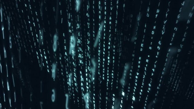 Animatied Technology Concept with Streams of Random Characters Drifting Upwards