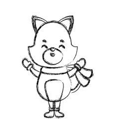 Cute cat with scarf cartoon icon vector illustration graphic design