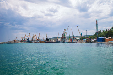 Naklejka premium Black sea port in Feodosia, Crimea, Russia.