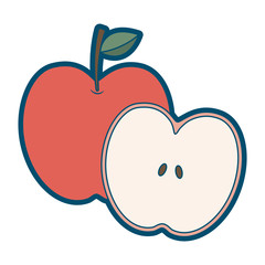 apple and half fruit natural food fresh vector illustration