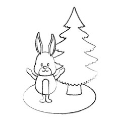 Bunny with christmas tree icon vector illustration graphic design