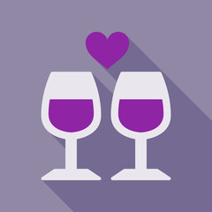 Two glasses of wine or champagne. Cheers icon. Vector illustration. heart