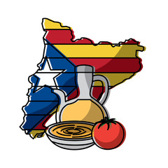 catalonia flag shape map nation independence and cream food tradition vector illustration