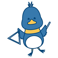 Cute bird with triangle music instrument icon vector illustration graphic design
