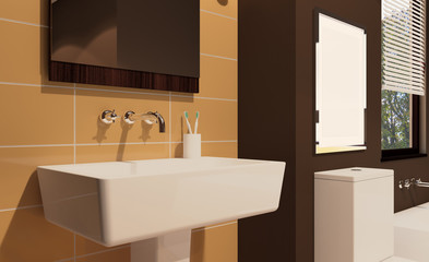 Scandinavian bathroom, classic  vintage interior design. 3D rendering. Empty picture