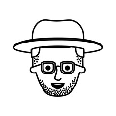 male face with hat and glasses and stubble beard and side parted hairstyle in monochrome silhouette vector illustration