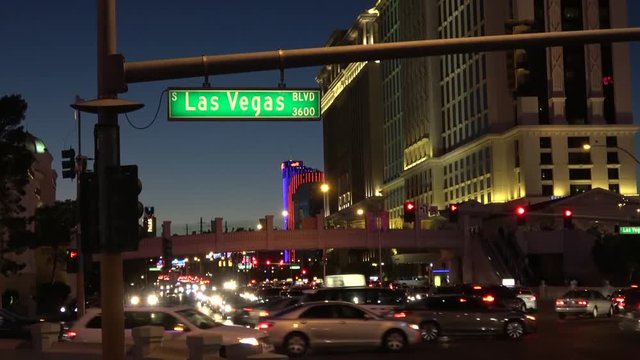 Street sign Las Vegas Boulevard by night