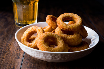 Homemade Crunchy Fried Onion Rings with Beer.