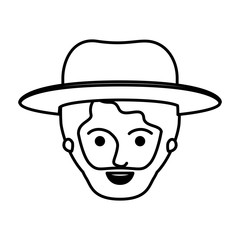male face with hat and short hair and beard in monochrome silhouette vector illustration