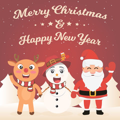 Happy Christmas companions. Santa Claus, Snowman, Reindeer and Gingerbread man. Merry Christmas!