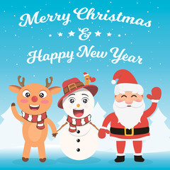 Happy Christmas companions. Santa Claus, Snowman, Reindeer and Gingerbread man. Merry Christmas!