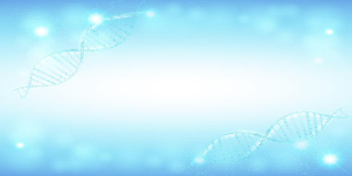 DNA sequence, DNA code structure with glow. Science concept background. Nano technology. Vector illustration, blue background with space for text