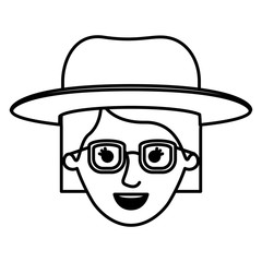 female face with hat and glasses short hair in monochrome silhouette vector illustration