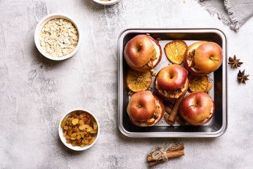  Baked apples with granola, top view