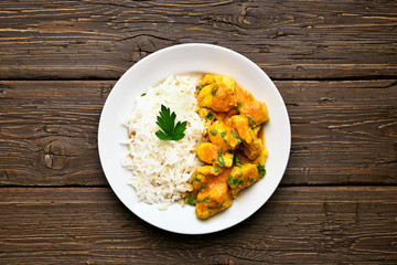 Curry chicken with rice, top view