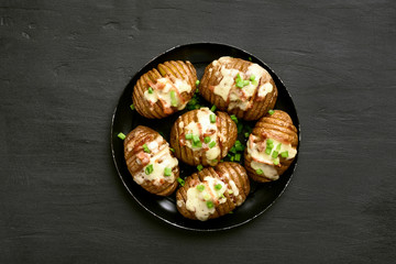 Baked potatoes with bacon, green onion and cheese