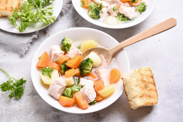 Soup from vegetable and chicken breast