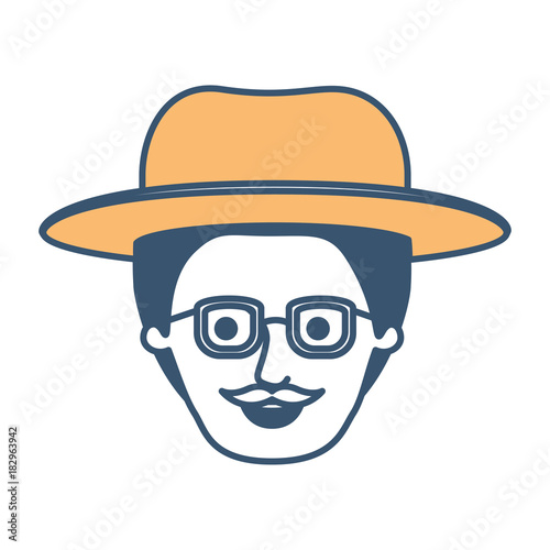 Male Face With Hat And Glasses With Short Hair And Moustache In
