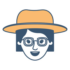 female face with hat and glasses short hair in color sections silhouette vector illustration