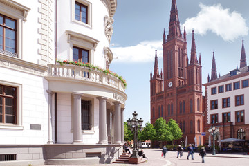 Marktkirche und Landtag in Wiesbaden - obrazy, fototapety, plakaty