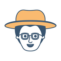 male face with hat and glasses with modern hairstyle in color sections silhouette vector illustration
