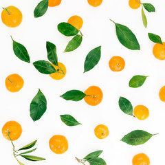 Mandarin on white background. Flat lay. Top view